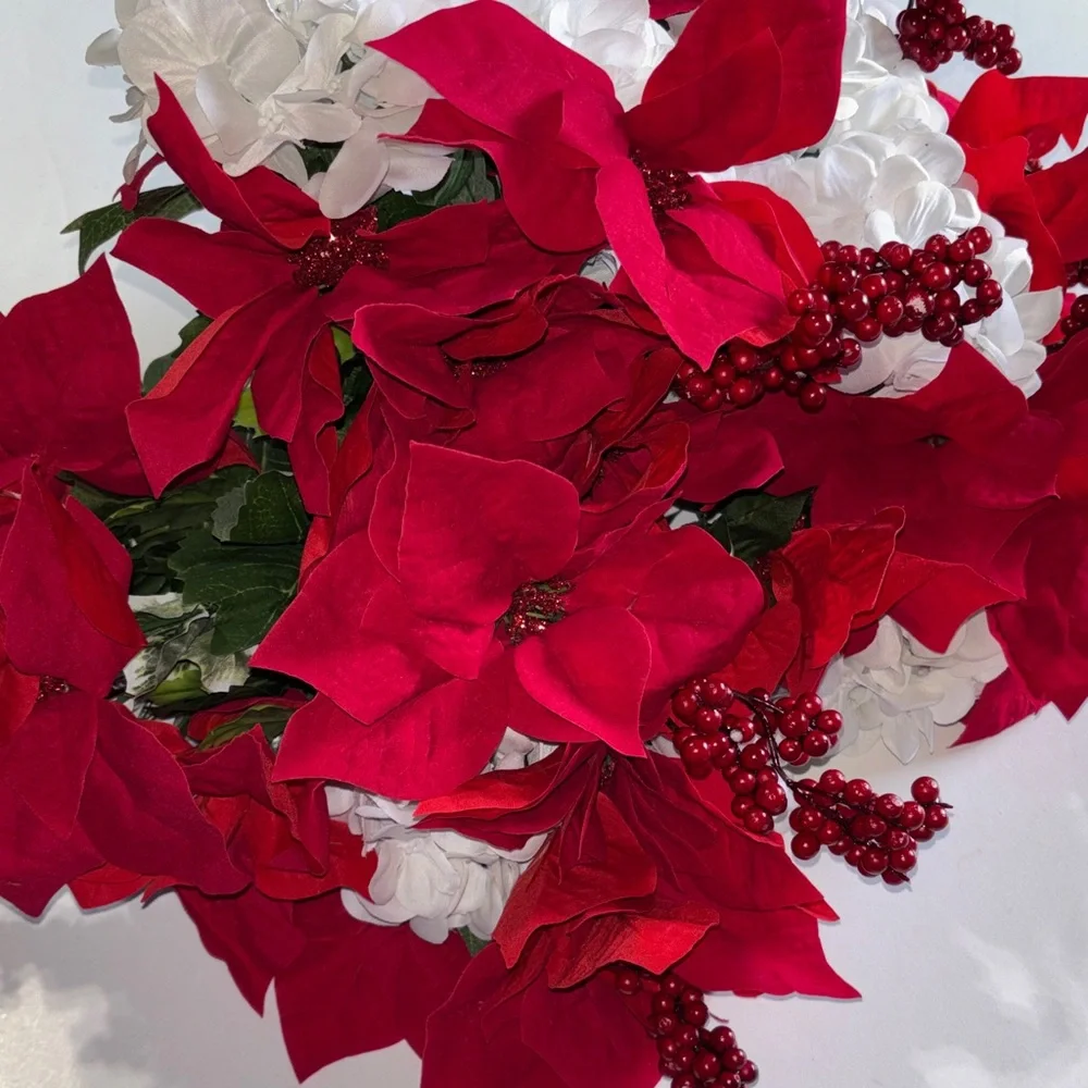 Poinsettia Bushes White Hydrangeas Holiday Red Poinsettia & Berry Set of 5